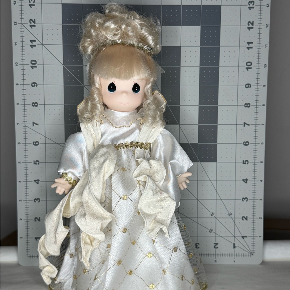 Precious Moments White and Gold Doll with Elegant Dress